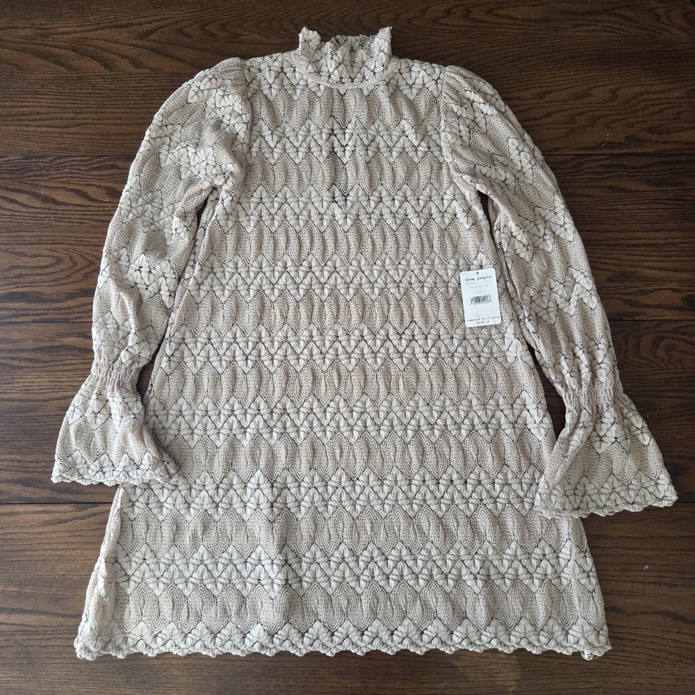 Free People Simone Lace/Crochet Mini A-Line Dress Sm Neutral/Beige NWT OB668240